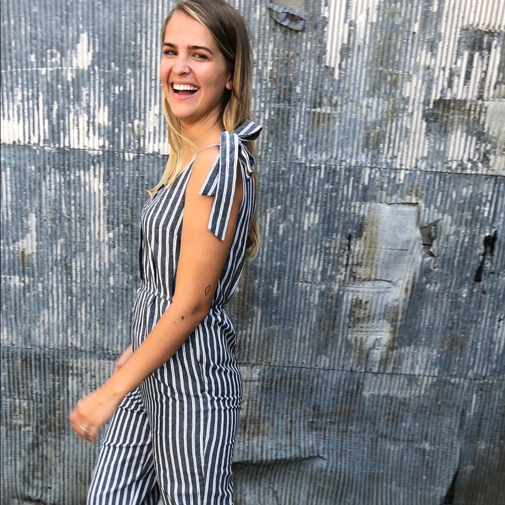 Stripe Linen Wide Leg Jumpsuit